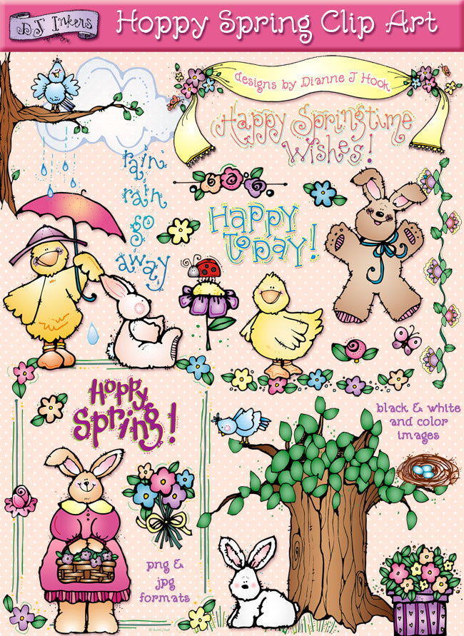 A whimsical collection of springtime clip art by DJ Inkers