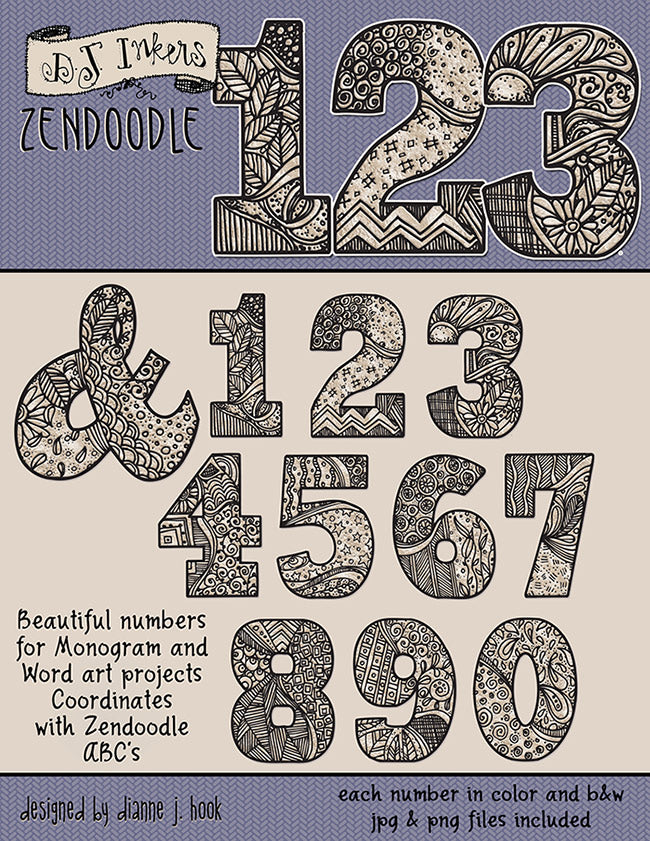 Beautiful monogram numbers in DJ Inker's fabulous Zen Doodle style