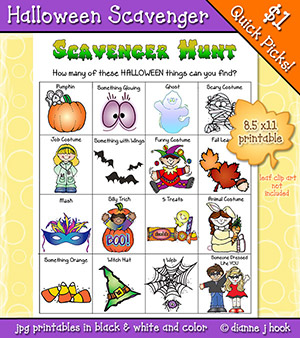 kids Halloween scavenger hunt printable