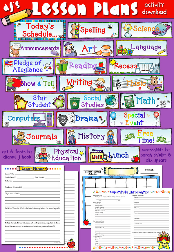 Classroom schedule cards, lesson plans and teacher printables by DJ Inkers