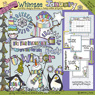 January Whimzee Clip Art, Borders and Backgrounds