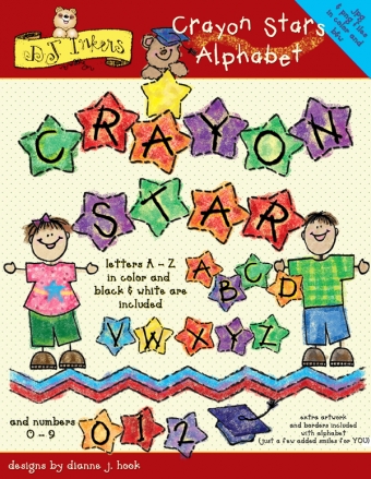 Add personality to your creations with DJ Inkers' Crayon Stars Alphabet clip art.