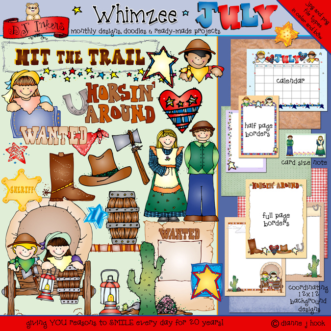 July Whimzee - Old West and Pioneer Clip Art, Borders and Backgrounds by DJ Inkers