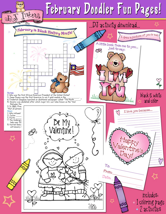 February Fun and Coloring Pages Activity Download