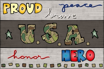 United States hero card made with military clip art and camouflage alphabet by DJ Inkers