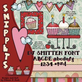 Love 'n Cupcakes Clip Art Snippets, Font and Printables Kit