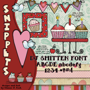 Love 'n Cupcakes Clip Art Snippets, Font and Printables Kit