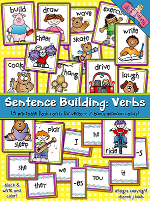 Verbs Flash Cards - Sentence Building, Parts of Speech