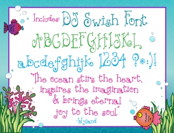 Mermaid Clip Art Snippets, Font and Printables Kit
