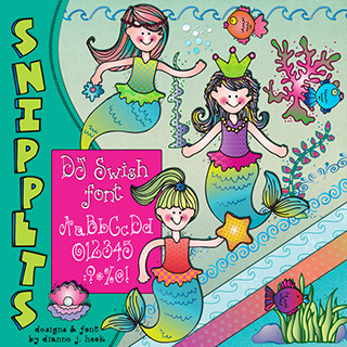 Mermaid Clip Art Snippets, Font and Printables Kit