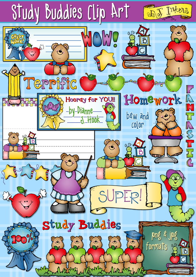 Cute school stuff clip art, borders and classroom smiles by DJ Inkers