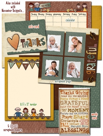 Fall Family Clip Art Snippets, Font and Printables Kit