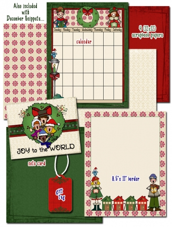Christmas Caroling Clip Art Snippets, Font and Printables Kit