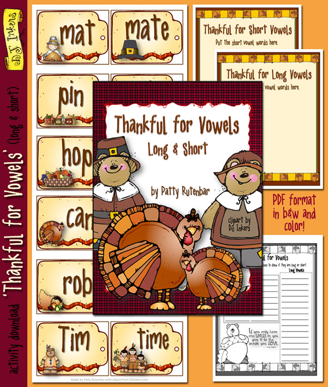 Printable Thanksgiving vowel activity for kids -DJ Inkers