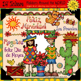 Christmas clip art and fun facts for celebrating in Mexico by DJ Inkers. Feliz navidad!