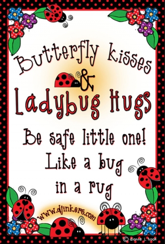 Butterfly kisses and ladybug hugs quote with DJ Inkers clip art