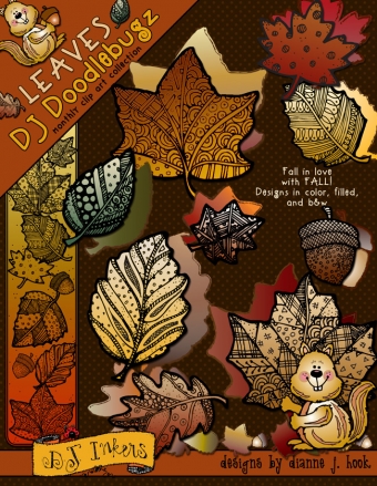 Fabulous fall Zen-Doodle leaves for creating autumn clip art smiles -DJ Inkers