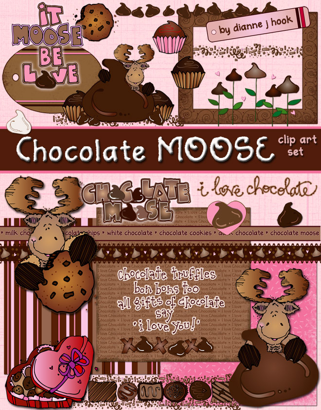 Chocolate Moose - sweet Valentine clip art for digital crafting by DJ Inkers