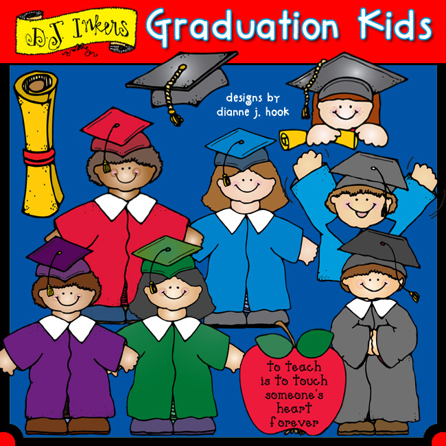 Graduation Kids in Cap & Gown Clip Art Download