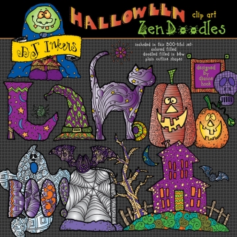 Fun and festive clip art zen-doodles for Halloween by DJ Inkers