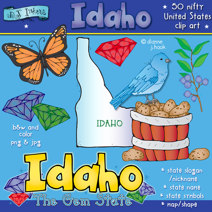 Cute clip art gems and potatoes for smiles in Idaho by DJ Inkers