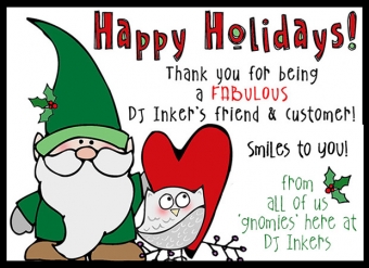 Happy holidays gnome card with art and font by DJ Inkers