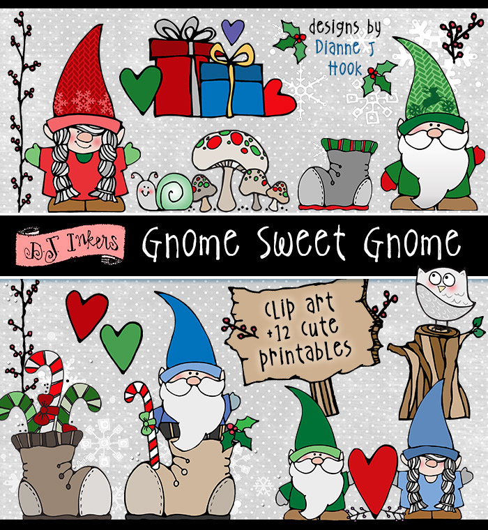 Cute clip art gnomes and festive holiday smiles by DJ Inkers