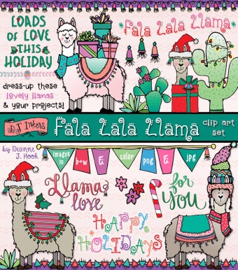 Lovely llamas and festive clip art fun for the holidays by DJ Inkers