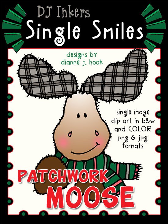 Patchwork Moose - Single Smiles Clip Art Image