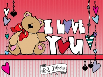 Love you card with hearts and clip art by DJ Inkers