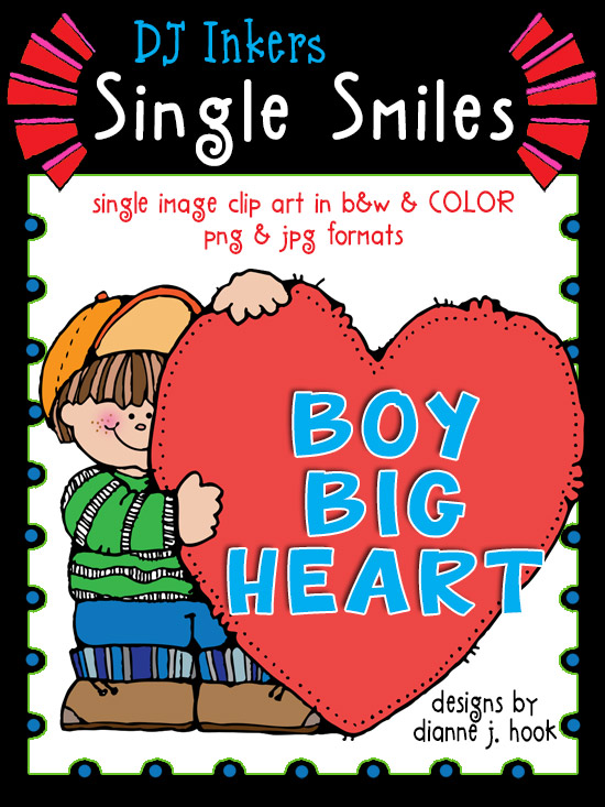 Boy Big Heart - Single Smiles Clip Art Image