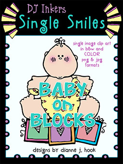 Baby on Blocks - Single Smiles Clip Art Image