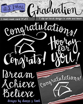 Graduation Brush Words Clip Art and Card