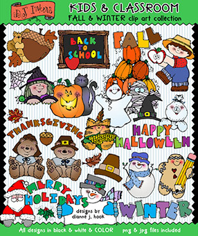 Fall and Winter Clip Art - Kids and Classroom Download