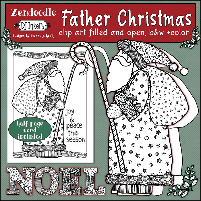 Father Christmas Zen-Doodle Clip Art Download