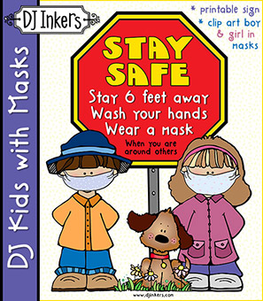 Stay Safe - Kids with Masks Clip Art Download