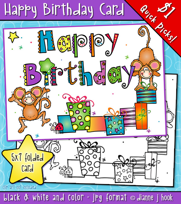 A cute printable birthday card for kids, friends and parties by DJ Inkers