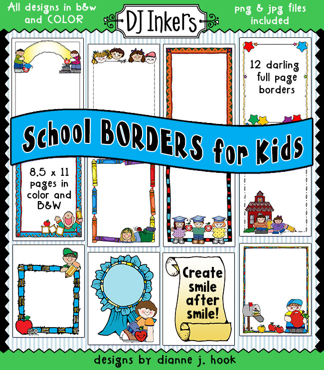 12 darling clip art School Borders for Kids and Classrooms by DJ Inkers