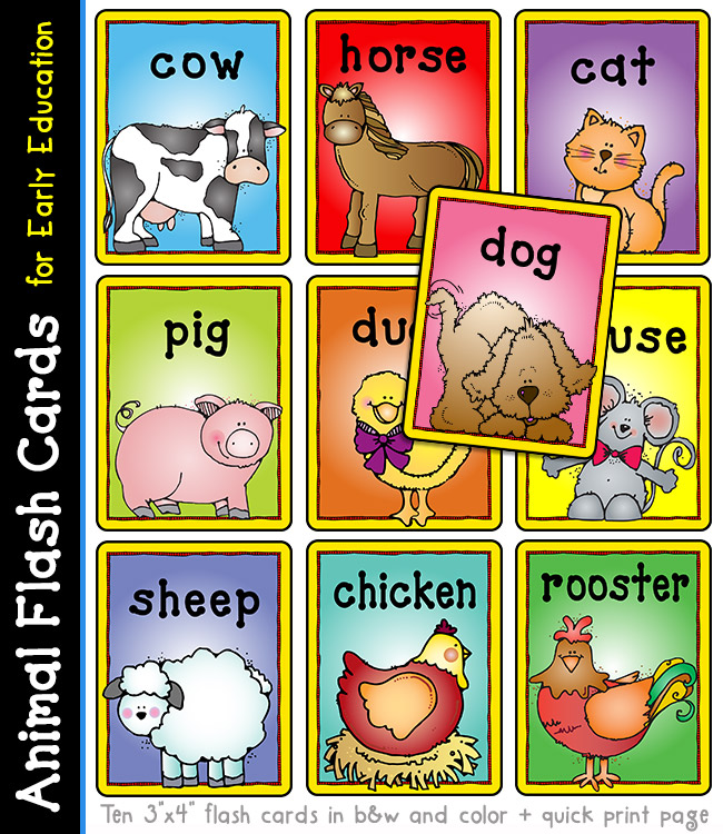 Farm animal flash cards for early education, made using DJ Inkers clip art