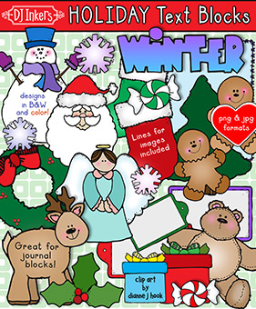 Winter Holiday Text Blocks Clip Art Borders, Notes and Labels