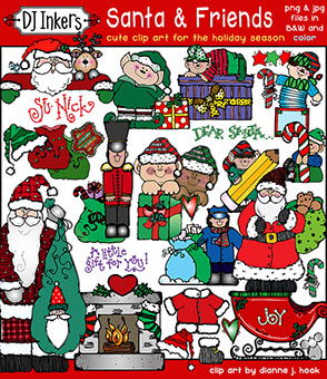 Santa and Friends - Jolly Holiday Clip Art Download