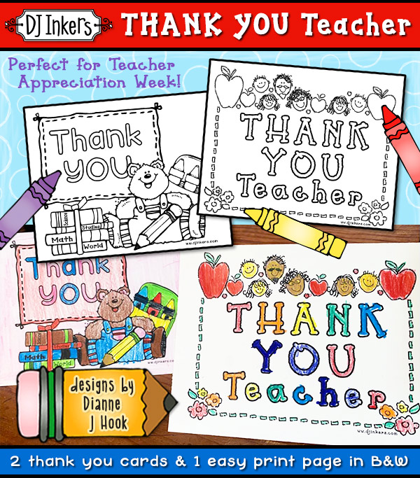 Thank you teacher cards for Teacher Appreciation Week by DJ Inkers