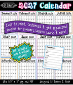 2027 Printable Calendar Download by DJ Inkers