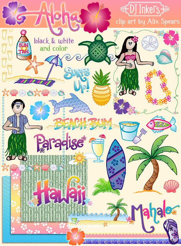 Aloha Tropical Hawaiian Clip Art by DJ Inkers