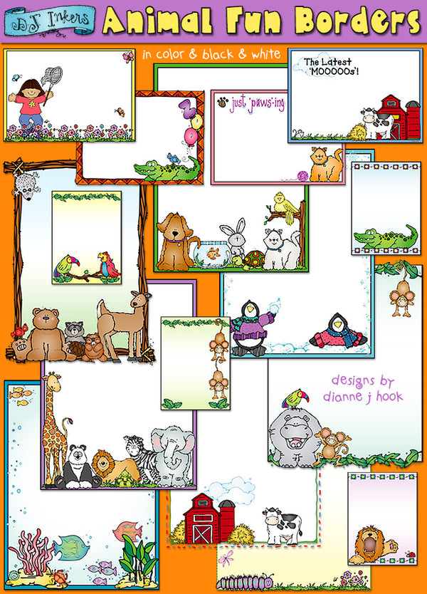Animal clip art borders for fun and easy projects by DJ Inkers