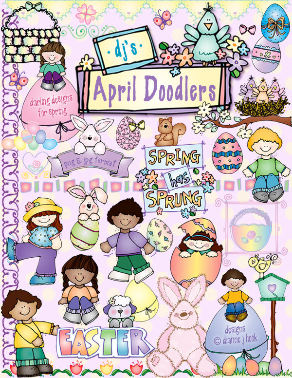 Cute springtime clip art for Easter, Kids and April by DJ Inkers