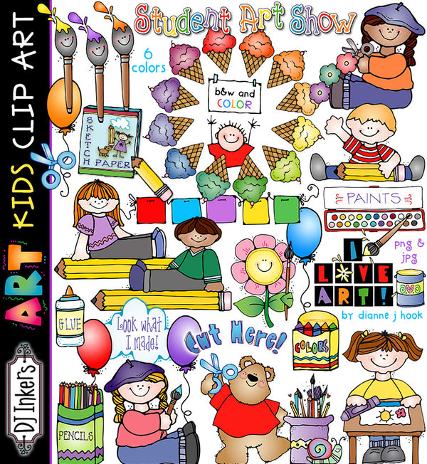 Cute, colorful clip art for young artists and kids art class by DJ Inkers