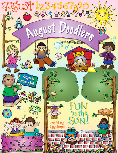 Cute summer clip art for kids and smiles for August by DJ Inkers