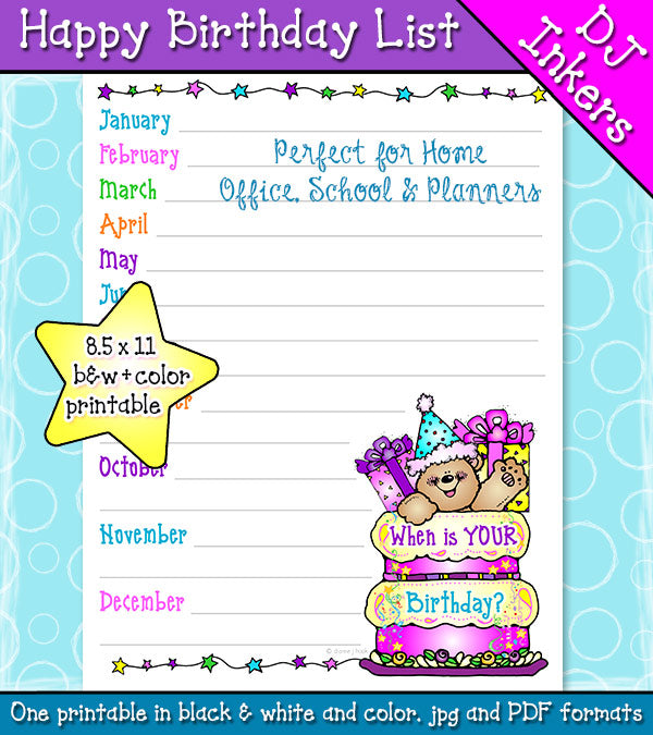 Happy Birthday List Printable Download