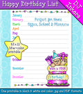Happy Birthday List Printable Download